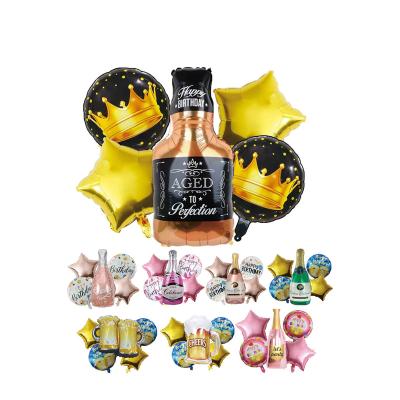 China Promotional Toy Whiskey Bottle With Crown Balloons Set 18inch Globos Orange Star Shaped Decorations Party Supplies for sale