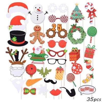 China Gift Toy Christmas Party Decoration Photo Booth Props 35Pieces DIY Kits Dress-up Decoration Christmas Party Supplies for sale