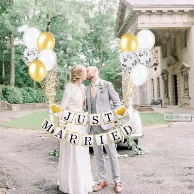 China Morden Just Married Banner, Gold Party Decoration Balloons Ideal For Women Man Wedding Engagement Bridal Shower Party Supplies for sale