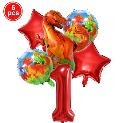 China Wholesale Morden Dinosaur 6pcs Balloon Kit Birthday Happy 40 Inch Number Dinosaur Theme Party Decoration Boy Favor Foil Balloon for sale