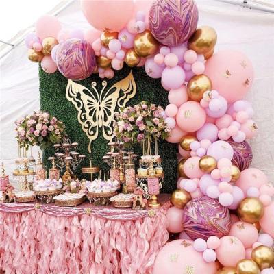 China Promotional Balloon Garland Arch Kit, 22 Inch 4D Purple Rose Foil Toy 130PCS Butterfly Baby Marble Balloons With Gold Pink Purple Balloon for sale