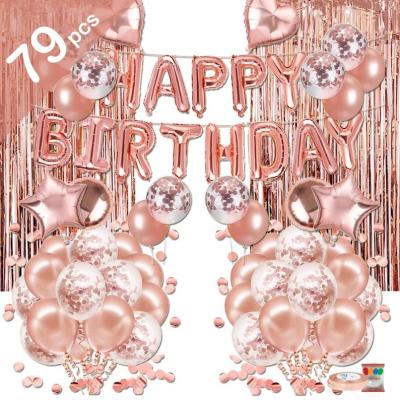 China Morden Rose Gold Happy Birthday Balloons Set Backdrop Rose Gold Party Decorations Rose Gold Curtain Kit Party Supplies Glitter Foil for sale