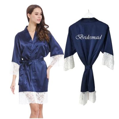 China High Quality QUICK DRY Women's Satin Maxi Robe With 14cm Lace Satin Kimono Silk Maxi Robe For Bridal Party for sale