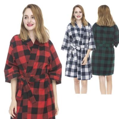 China Wholesale Ladies Breathable Yarn-Soft Dyed Plaid Flannel Kimono Robe Women Night Wear Sleepwear Bathrobes for sale