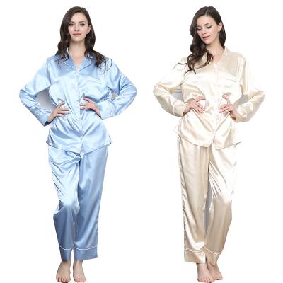 China QUICK DRY promotional cheap long sleeve satin pajamas silk sleepwear for women for sale