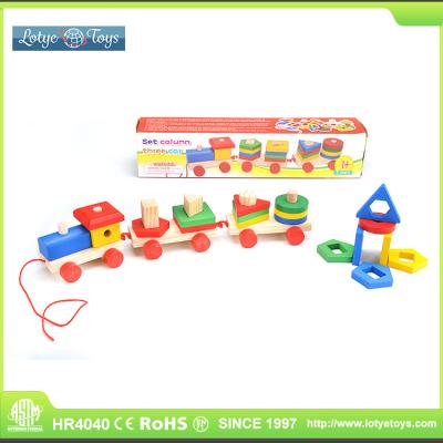 China Educational wooden IQ puzzle 3d column block set wooden train toy for kids for sale