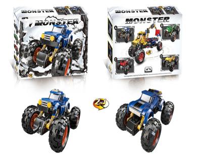 China Double Building Block Plastic Treasure Chest Pull Rear High Foot 4X4 Offroad Vehicle for sale