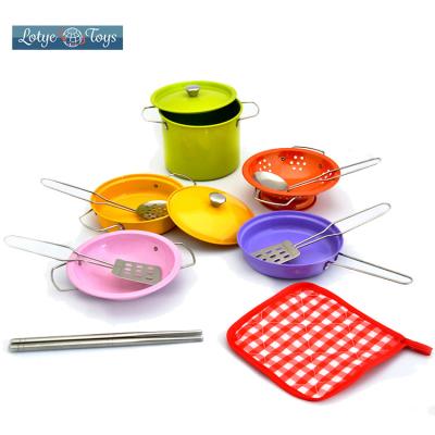 China Cooking Play Toys New Pretend Real Colorful Stainless Steel Pot Kitchen Set Kids Cooking Play Toy for sale