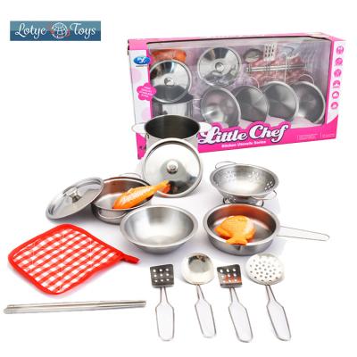 China Cute Real Mini Educational Funny Play Toy Stainless Steel Cooking Kitchen Set For Kids for sale