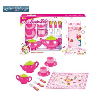 China Good Price Hot Selling Plastic Tea Cup Cutlery Ice Cream Kitchen Toy Set For Kids for sale