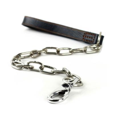 China Pet Leather Strong Lead Stainless Steel Handle Padded Chain Decorative Pet Leash for sale