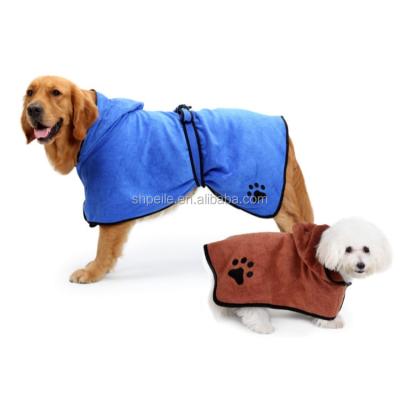 China Quick Viable Microfiber Dog Drying Towel Robe With Hood Belt For Large Medium Small Dogs for sale