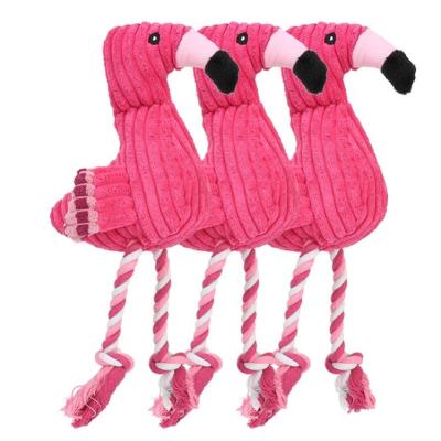 China Durable Bite Stuffed Plush Chew Flamingo Dog Squeaky Toy Durable With Rope Pet Toy With Rope for sale