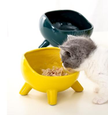 China High Sustainable Ceramic Pet Cat Bowl Four Legs Cat Dog Food Bowl Ceramic Pet Feeder for sale