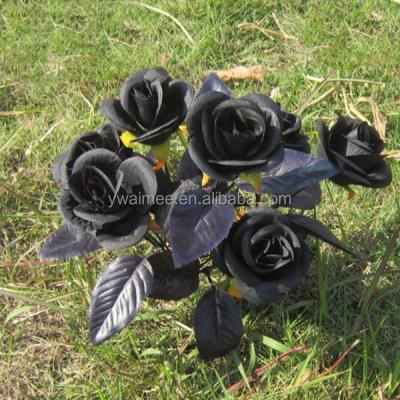 China High Grade Silk Fabric For Black Rose Flower Yiwu Aimee Supplies Black 7heads Rose Flower Plants (AM-FB01) for sale