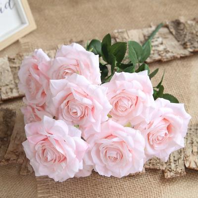 China Yiwu Aimee supplies of high grade silk fabric wholesale 10 heads high simulation artificial rose flower (AM-20081501) for sale