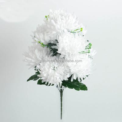 China High grade silk fabric Yiwu Aimee factory price 9heads Chrysanthemum cut flower flower centerpis cheap silk funeral supports(AM-FB04) for sale