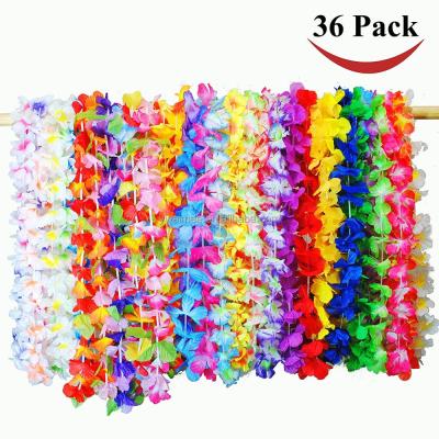 China Hotsale 50colors artificial flower 36pcs per package Hawaii flower necklace luau party polyester leis decorations,(AM-HL01) for sale