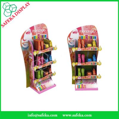 China pop 3 tier display Customized  printed Promotion Rack advertising shelf Cardboard counter top make up display stand for sale