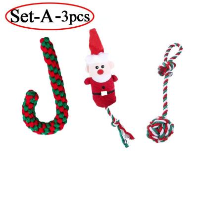 China Sustainable Dog cat cotton rope toys pet bite rope christmas chew funny interactive tough dental chew pet toy for sale