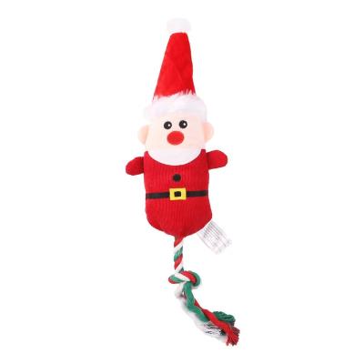 China Sustainable Santa Claus Snowman Deer Stuffed Plush Pet Toy Rope Interactive New Squeaky Christmas Dog Toys for sale