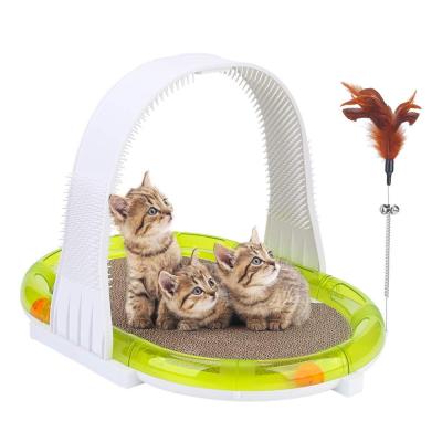 China New Design Viable 4 in 1 Interactive Cat Toy Cat Scratch Board Cat Fun Toy Groomer Self Massage Pet Fun for sale