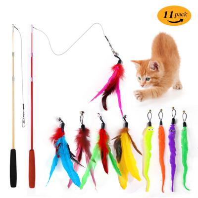 China Factory Viable Wholesale Customize Cat Sticks Replacement Feather Head Interactive Temptress Cat Toys for sale