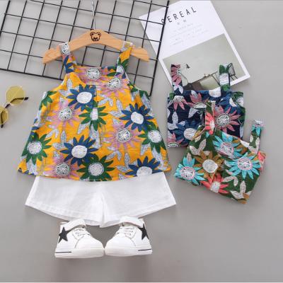 China 2021 Summer New Breathable Outfit Design Baby Clothes Set Sleeveless Babies 2pcs Clothes Set for sale