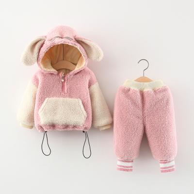 China 2022 newest skin-friendly baby suit winter long rabbit ear thick keep warm two-piece baby clothing wholesale for sale