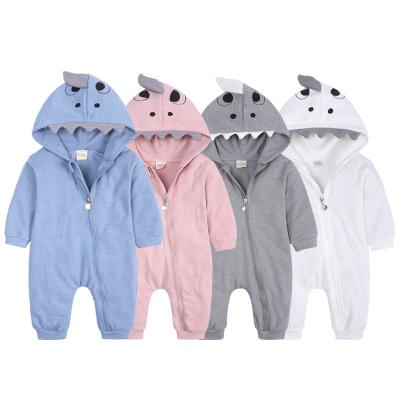 China Autumn Baby Girls Boys Cotton 2021 Skin-Friendly Knitted Hooded One-Piece Baby Romper Long Sleeve Baby Overalls for sale