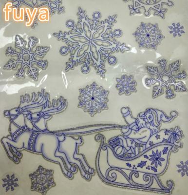 China Custom Window Sticker Decoration Christmas Snowflake Window Sticker, PVC Glitter Powder Printing Static Sticker for sale