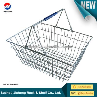 China Wire wicker shopping basket, metal hand shopping basket, metal basket with plastic handle for supermarket OW-BW001 for sale