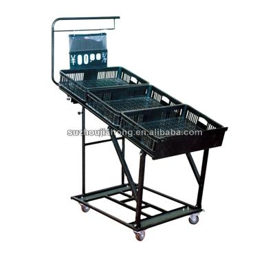 China Single sided fruit and vegetable display stand rack with plastic crates for sale