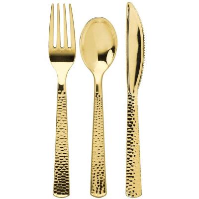 China Party Disposable Utensils Fancy Silverware Disposable Flatware Set Gold Plastic Cutlery for sale