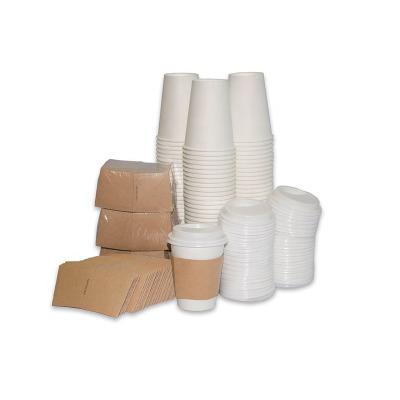 China Togo Disposable White Paper Coffee Disposable Cups With Lids Sleeves And Stirrers Paper Cup Set for sale