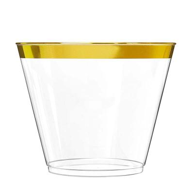 China Single Wall Hot Plastic Disposable Gold Rim Cocktail Glasses For Party Amazon Wine Cups for sale