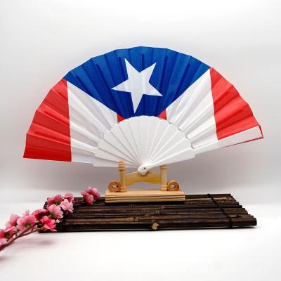 China Folk Fan Art Custom Printed Plastic Puerto Rico Flag Hand Held Folding for sale