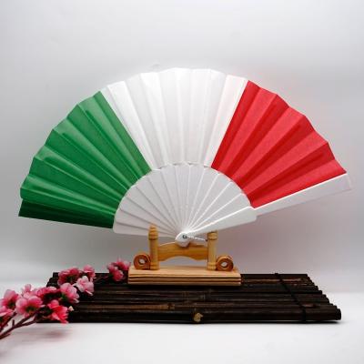 China Custom Printed Plastic National Folk Art Flag Hand Held Folding Fan for sale