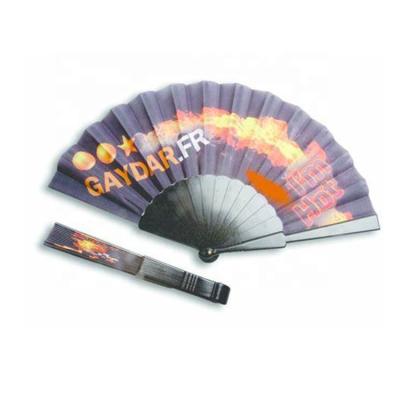 China Folk Art Custom Printed Logo Personalized Paper And Cloth Folding Hand Plastic Fans for sale