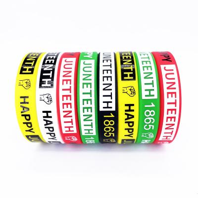 China Promotion/Gift/Party/Birthday Silicone Wristband Customized Juneteenth American Rubber Elastic Wrist Hand Band Etched Silicon Wristband for sale