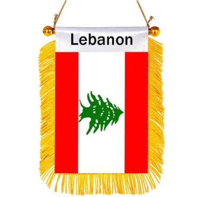 China 3 x 5 Inch Small Lebanon Flag Lebanese Window Flag Mini Car Flags Banners Rearview Mirror Hanging Decoration for sale