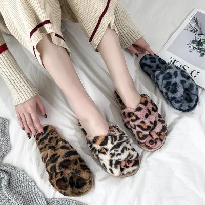 China Wholesale 2021 Fashion Trend New Design Leopard Print Fur Slide Fox Fur Slippers Sandals For Women for sale