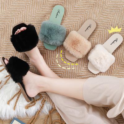 China Hot Selling Trend Fashion Ladies Furry Platform Sandals Multi Color Fur Fluffy Single Slides For Women for sale