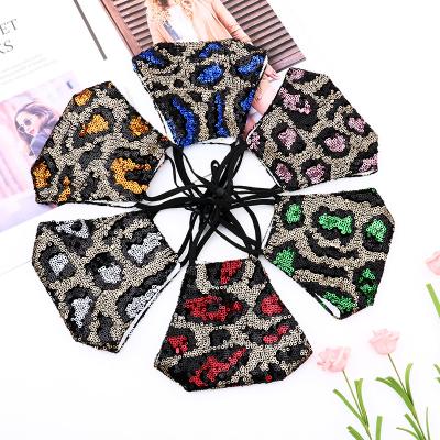 China Wholesale popular adult custom cloth filter cloth filter leopard print sequin amazon sparkle maskes bling for sale