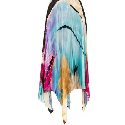 China Ladies 2020 plus size new arrival rainbow abstract print temperament hem irregular streetwear pleated skirt for sale