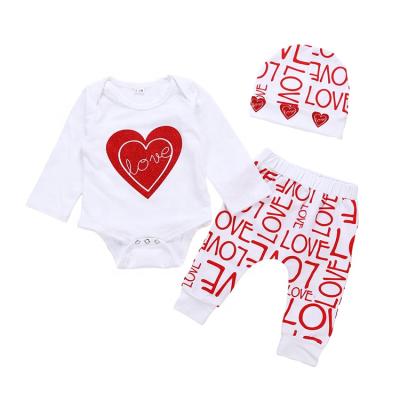 China Breathable Infant Toddler Babies Outfits Set Long Sleeve Heart Romper Jumpsuit Tops Letter Long Pants Set for sale