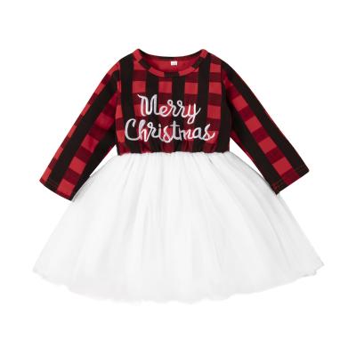 China Autumn Baby Long Sleeve Birthday Party Dress Red Casual Holiday Check White Gauze Skirt for sale