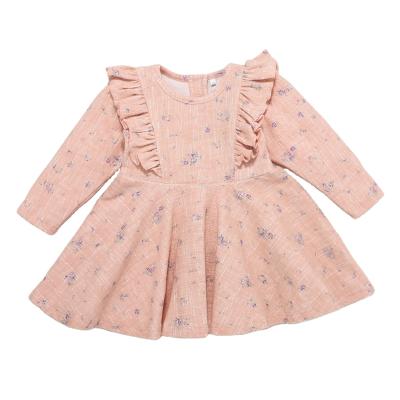 China Cute Newborn Baby Girl Summer Anti-Shrink Dress Clothes Ruffled Long Sleeve Pink Floral Print Skirt Outfit Sets Baby Dressing Sets for sale