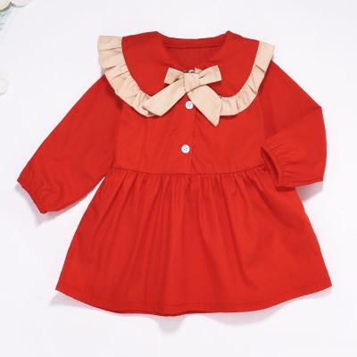 China Red Solid Bow Long Sleeve Dress Baby Style Overalls Outfit Sets Antibacterial European Newborn Romper Clothing for sale