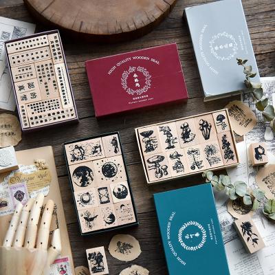 China Decoration plant creative English star seal combination herbal wooden stamp set personalized hand account DIY hardware tool for sale